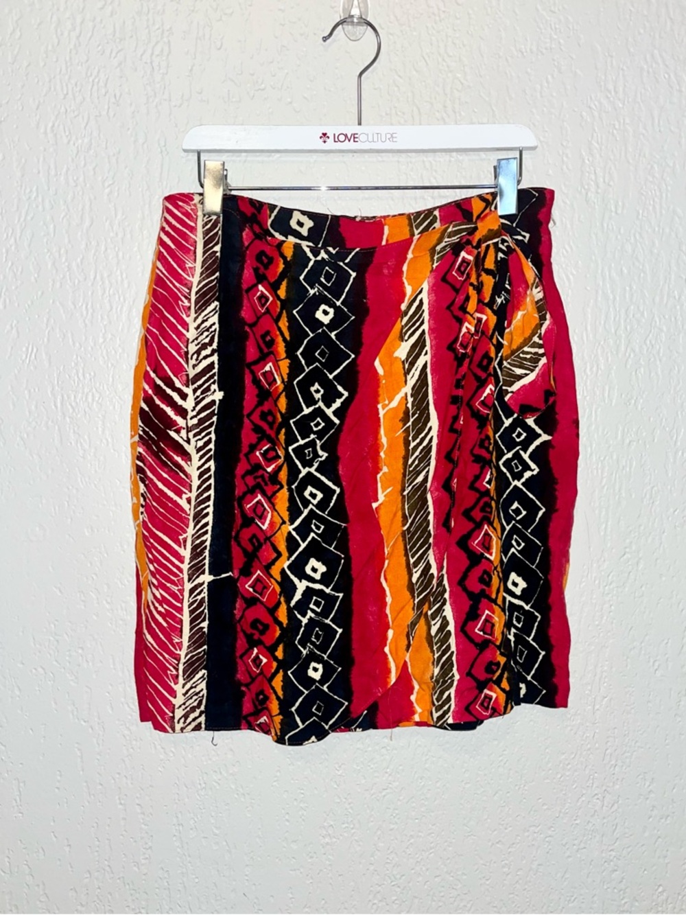 M.j Carroll Red & Orange Geometri Wrap Skirt. SZ- M